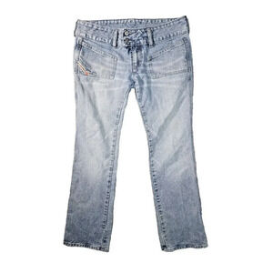 DIESEL Womens Y2K Jeans Blue W30 L29 Low Rise Straight Leg Distressed Denim